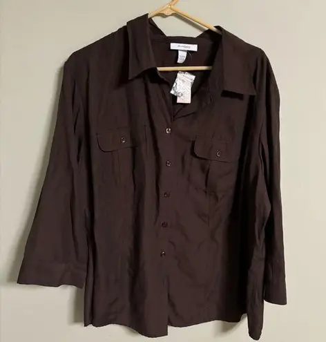 Dress Barn  Brown Button Up Shirt Size 3X 22/24 Blouse Career New NWT