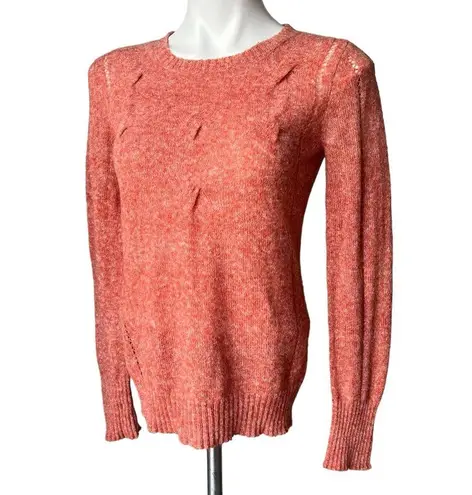 prAna Heathered Coral Orange Cable Knit Pullover Long Sleeve Sweater, Sz L