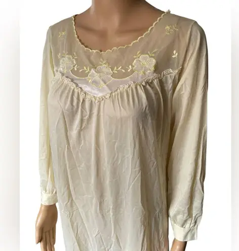 Deena Vintage 60s Yellow Lace Romantic Floral Ruffle Lingerie Midi Sleep Dress