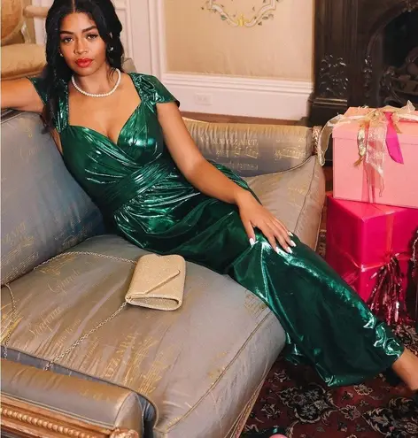 NWT IVY CITY CO HERA DRESS IN GREEN METALLIC Size XS