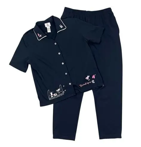 Vintage 90s Black Boutique Embroidered Top and Pants Set Size Medium