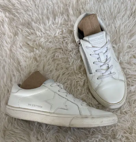 Vintage Havana Women's White Leather Star Sneakers Lace Up Side Zip Size 6