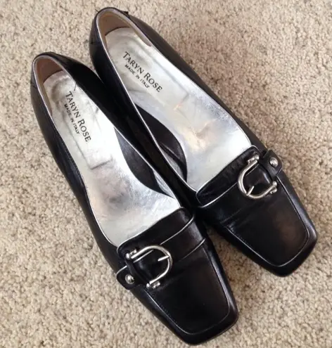 Taryn Rose Leather Loafers Black & Silver with Buckle Women’s EU Size 40