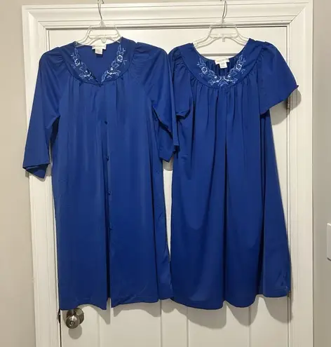 Peignoir Robe Nightgown SET Size M Blue Vintage Shadowline Midi Gown Feminine Size M - Image 1