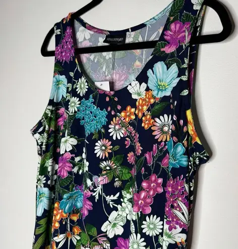 Nina Leonard Floral Sleeveless Maxi Dress Size Large Blue Modest Easter Church