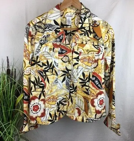 Jendo Button & Embellished Tropical Print Yellow Long Sleeve Jacket 12