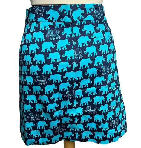 Tracy Negoshian Skirt Womens 4 Blue Teal Elephant Print Stretch Resort Coastal
