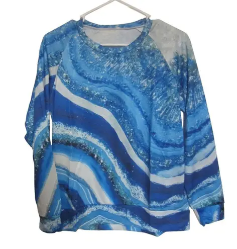 None Blue Agate Geode Crystal Print Long Sleeve Sweatshirt Women’s S
