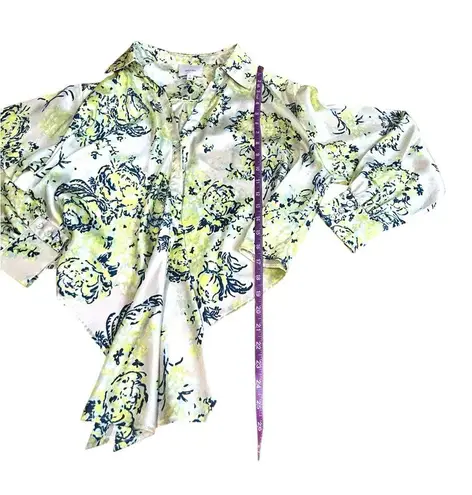 Cinq à Sept Marianna Bouquet-Print Cropped Shirt Blue White Green Size Small