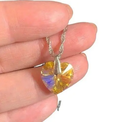Swarovski Crystal AB Heart Pendant on Silver Chain Necklace