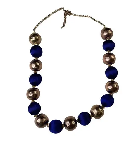 Blue Gold Beaded Statement Necklace Earrings Set Fashion Jewelry u