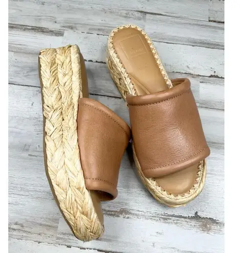 Dolce Vita Tan Leather Espadrille Braided Sole Platform Slide Sandals Womens 8.5