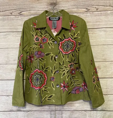 indigo. Moon Appliqué Embroidered Blazer Jacket Size Small Green