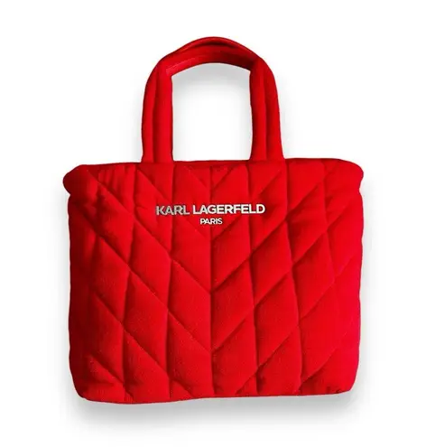Karl Lagerfeld New Paris Vermillion Red Voyage Terry Designer Tote Bag Style