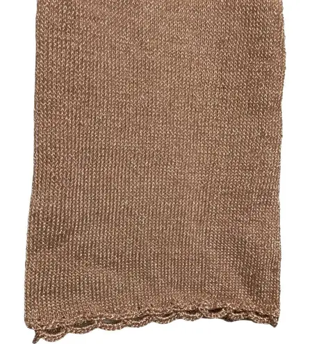 Dee Elly Metallic Shimmer Cropped Front Tie Bell Long Crochet Sleeve Rose Gold M