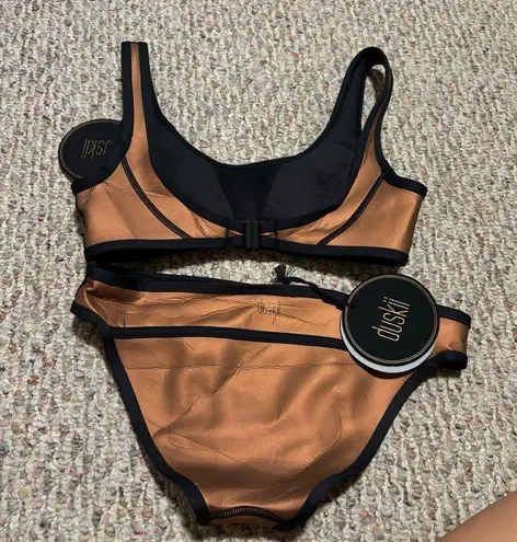 NWT Duskii Neoprene Ochre Bikini Amber Brown Bronze Metallic Set