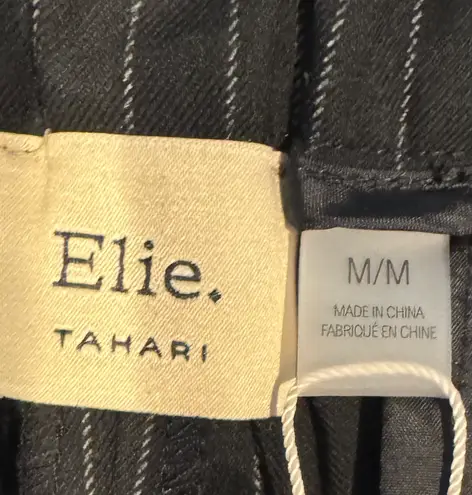 Elie Tahari Black Pinstriped Pleated Wide Leg Pants Size Medium