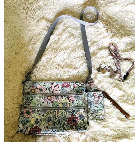 Sakroots Floral Crossbody Bag with ID Lanyard and Bee Keychain Boho Purse