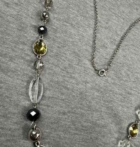 Faceted Faux Gemstone Beaded Necklace with Silver Tone Chain & Lobster Clasp