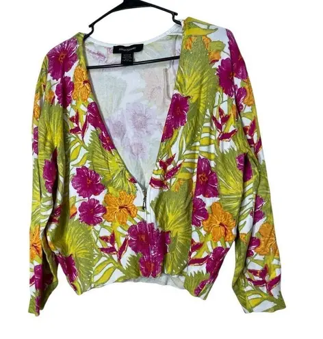 Ashley Stewart Floral Tropical Beachy Light Qtr Zip Cardigan Sweater 22/24