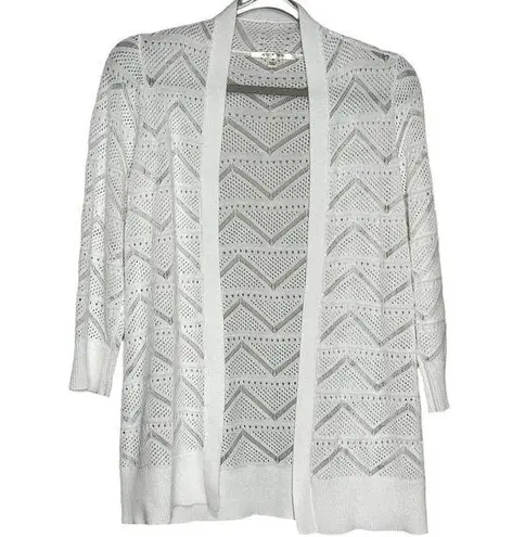 Cyrus  White Laser Cut Crochet Detail Casual Basic Open Front Cardigan Medium