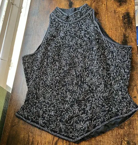 Vintage Elegant Black and Silver Women's Top formal sleeveless evening wear Size L