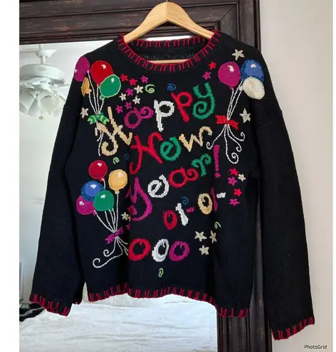 Vintage Y2K New Year Year Balloon Embroidered Party Sweater 2000 Size L