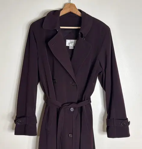 Jacqueline Ferrar Vintage Purple Trench Coat Women Size 12 Double Breasted +Belt