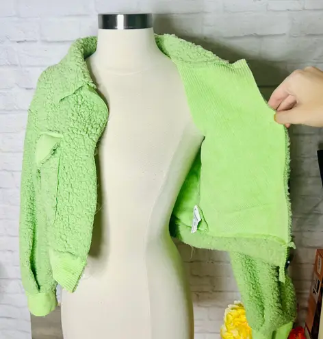 Boutique Lime Green Cropped Sherpa Jacket