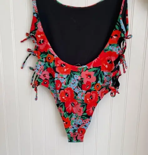 ZARA Floral Scoop Back Lace-up High Leg One-piece Swimsuit