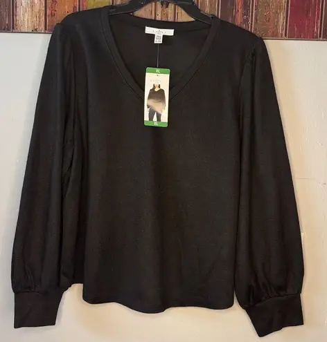 fever women's rib v neck sweater black, Black Size XL