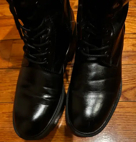 ZARA  Military blogger favorite BLACK Knee High Block Heels Lace up Combat Boots - Image 10
