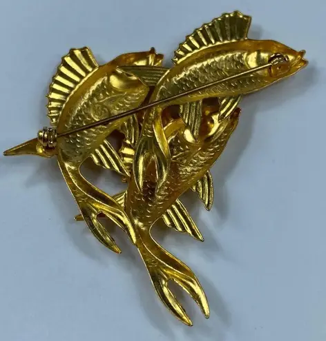 Premier Designs Womens Three Fish Brooch Fins Rhinestone Eyes Textured Details