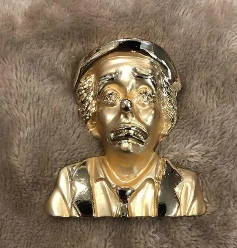 Vintage Gold Crying Unhappy Circus Clown Pin Brooch