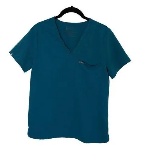 FIGS Catarina One-Pocket Scrub Top V-Neck Shirt Classic Fit Slit Hem Turquois Sm