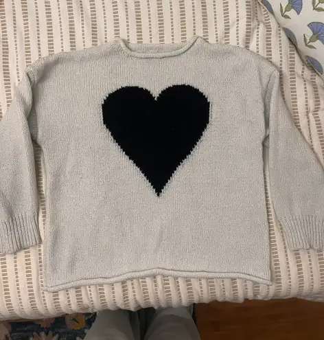 Knit Heart White cream crew neck Sweater Size XL