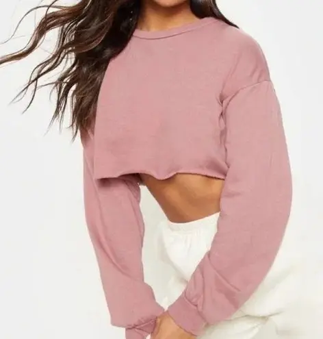 Pretty Little Thing  Rose Pink Long Sleeve Cut Off Ultimate Cropped Sweater Size 12