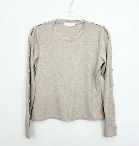 Jonathan Simkhai Crew Neck Long Sleeve Button Top Gray Size L