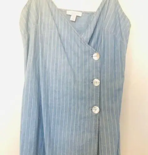 Topshop  Blue Jean Pin Stripe Fold Over Pearl Button Dress- Size 8