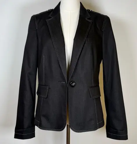 Kasper Tailored Blazer Jacket Black White Stitching Cotton Blend Women’s Size 8