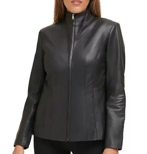 Cole Haan  Wing Collar Faux Leather Coat - Size S