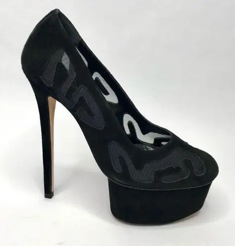 🎯Olcay Gulsen Black Platform Mesh Designer Heels Pumps 37 Size 7