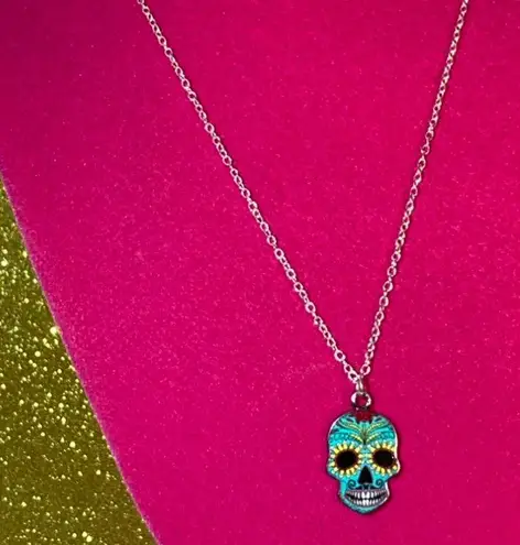 Boutique Sunflower Sugar Skull Necklace Sterling Silver 925 Kawaii Gothic Emo Halloween