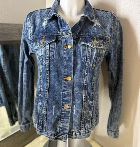 Blue and Gold Jean Jacket with Fitted Silhouette Size L