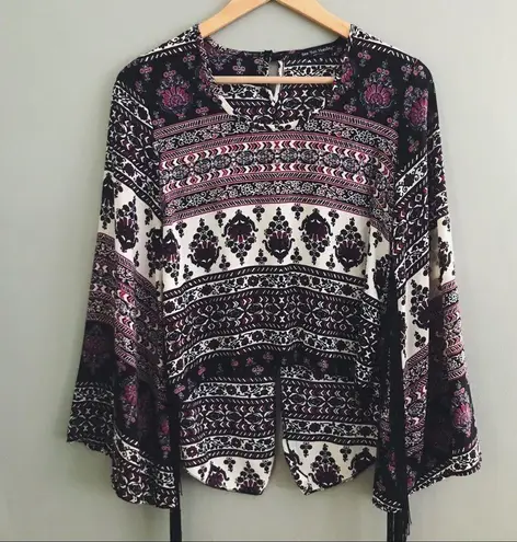 See You Monday Printed Bohemian Top with Fringe | Size S