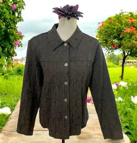 Kaktus Womens Long Sleeve Button Down Swirl Jacket Mirror Image Black Sz M Size M