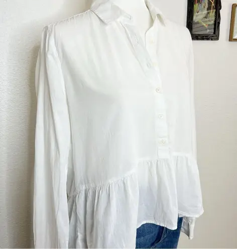 Birds of Paradis by Trovata White Cotton Peplum Collared Button Front Top Size S