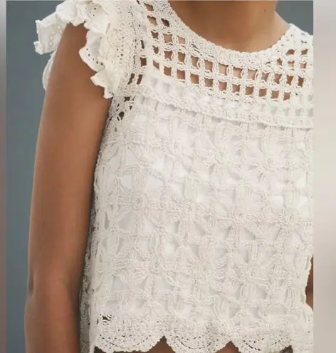 Bishop and Young from Anthropologie Crochet Cream Eyelet Flutter Sleeves top XXS