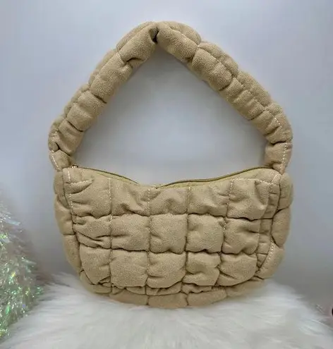 Cloud Feel Puffer Quilted Soft Fabric Material Hand Bag in tan