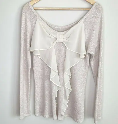 Moa Moa Bow Detail Pullover Sweater in Cream Color Womens Size Medium